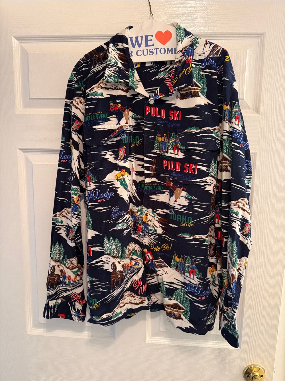 Vintage Corduroy Ralph Lauren Navy Multi Ski Print Button-Up Shirt